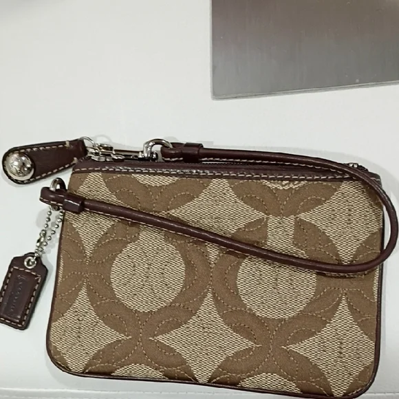 Coach Tan and Brown Signature Wristlet With Coach Dust Bag - Picture 7 of 7
